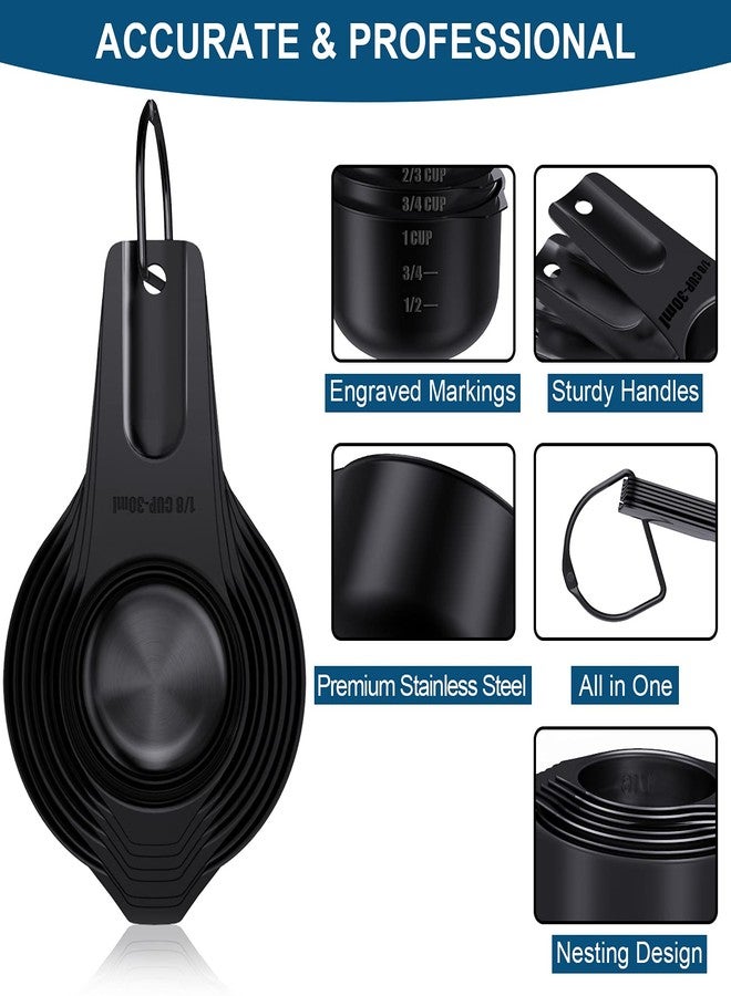 Wildone 21 Piece Black Measuring Cups & Spoons, Includes 7 Stainless Steel Measuring Cups, 8 Double Sided Measuring Spoons, 1 Leveler & 5 Mini Spoons - Image 2